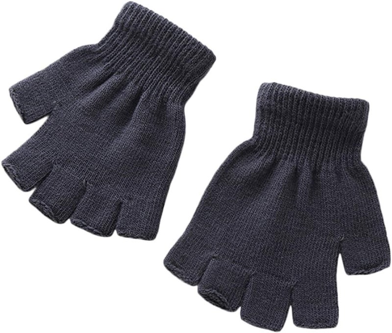 XF Boys' and Girls' Solid Knitted Half Finger Mittens Typing Gloves, Small - Image 1